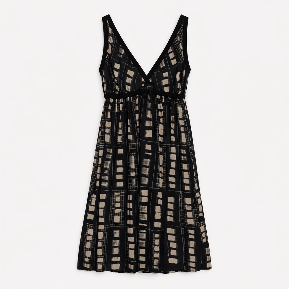 Hatche Italy Abstract Print Deep V Cotton Empire Waist Dress – IT 40 / US 4 - Picture 2 of 7